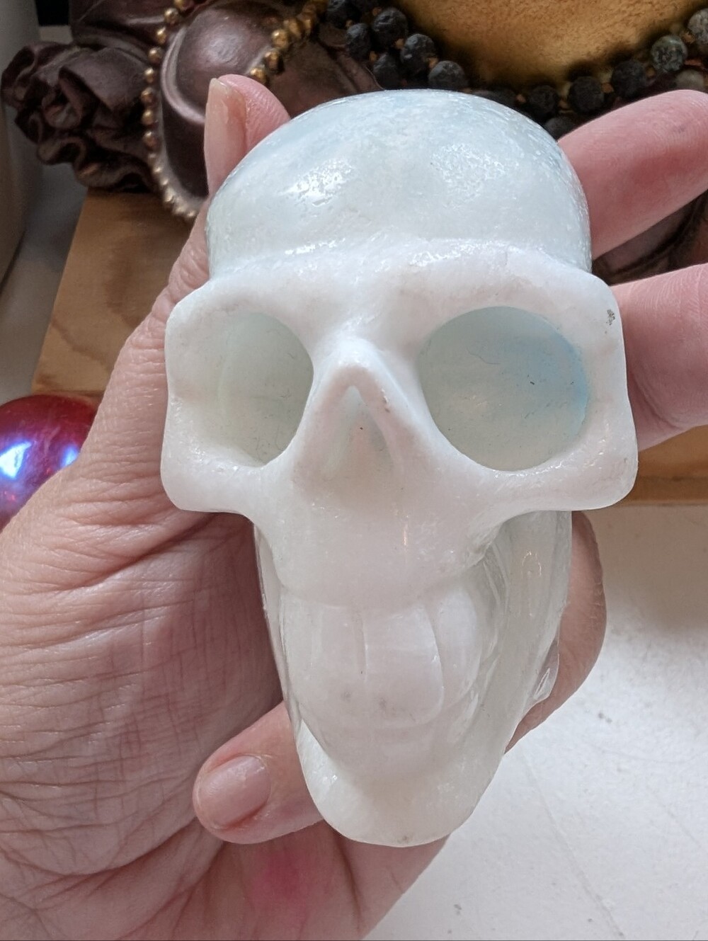 Blue Aragonite Hand Carved Skull ☠️💀☠️ Crystal Skull Natural Stone Carvings (B)
